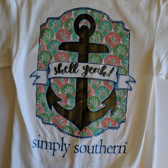 Simply Southern Shell Yeah! Anchor Shells Beach Preppy Top T-shirt Size Small - Picture 1 of 4
